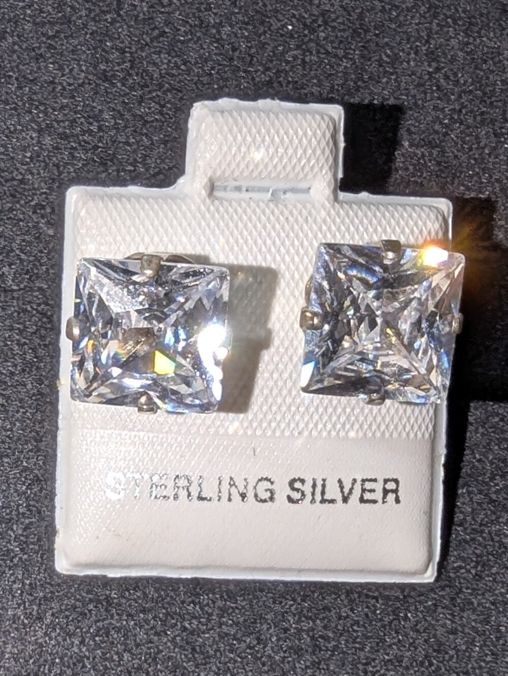 NWT .925 Sterling Silver Princess Cut CZ Stud Earrings - 8mm Square Solitaire